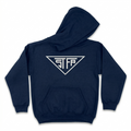Navy blue hoodie with a whitw stfa logo, Youth sizes sS M, and L
